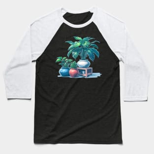 Pastel Houseplant Collection - Blue Border - Potted Plants Baseball T-Shirt